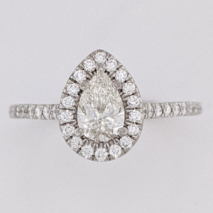 14K WHITE .74 CARAT TOTAL WEIGHT SI1 J DIAMOND PEAR (1) ROUND (46) ESTATE HALO RING 2.7 GRAMS