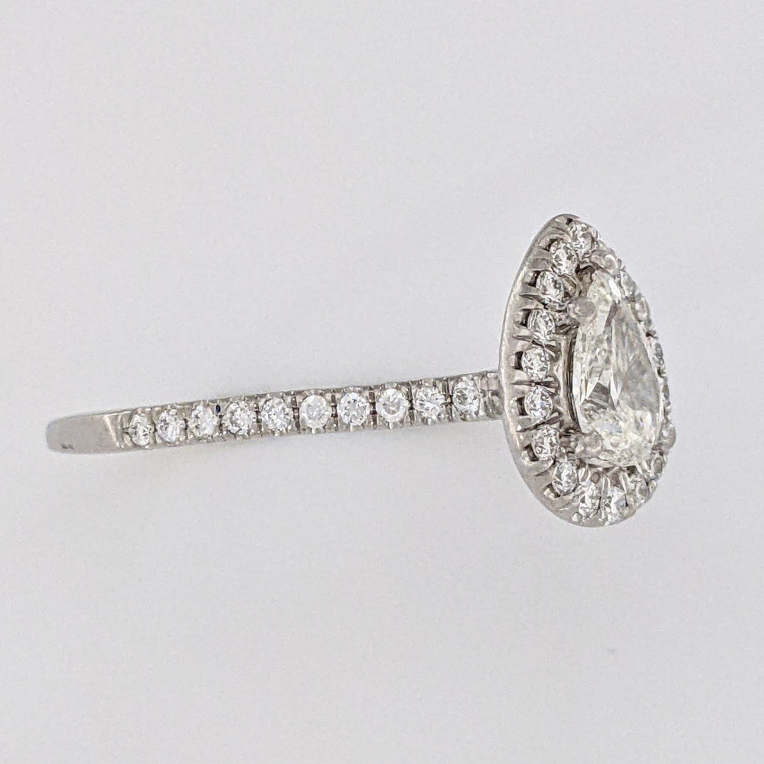 14K WHITE .74 CARAT TOTAL WEIGHT SI1 J DIAMOND PEAR (1) ROUND (46) ESTATE HALO RING 2.7 GRAMS
