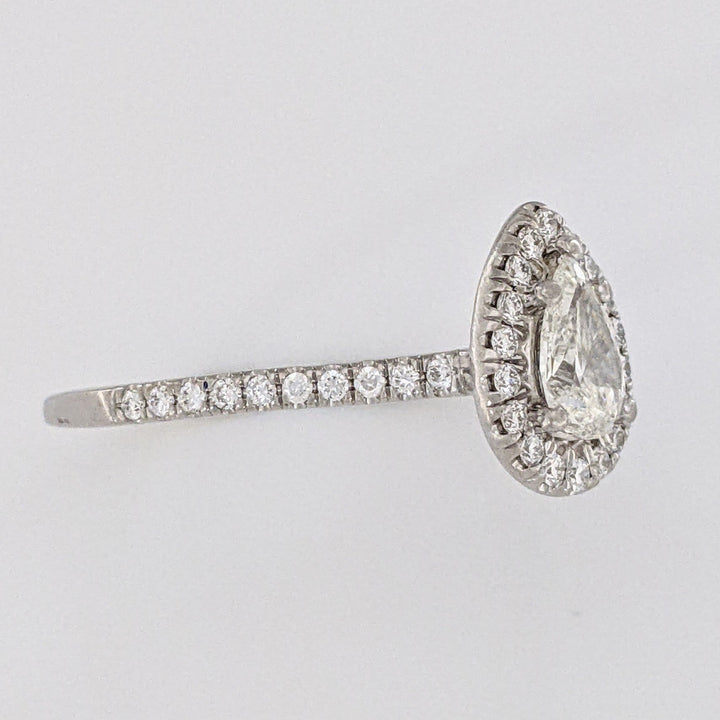 14K WHITE .74 CARAT TOTAL WEIGHT SI1 J DIAMOND PEAR (1) ROUND (46) ESTATE HALO RING 2.7 GRAMS