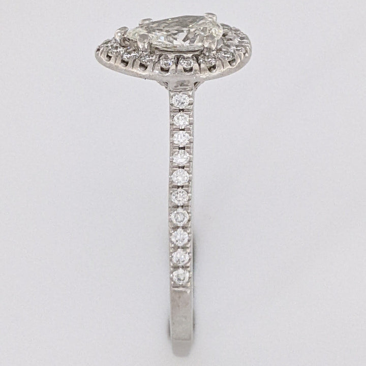 14K WHITE .74 CARAT TOTAL WEIGHT SI1 J DIAMOND PEAR (1) ROUND (46) ESTATE HALO RING 2.7 GRAMS