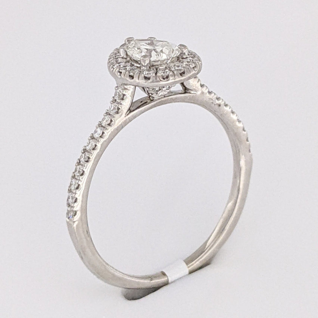 14K WHITE .74 CARAT TOTAL WEIGHT SI1 J DIAMOND PEAR (1) ROUND (46) ESTATE HALO RING 2.7 GRAMS