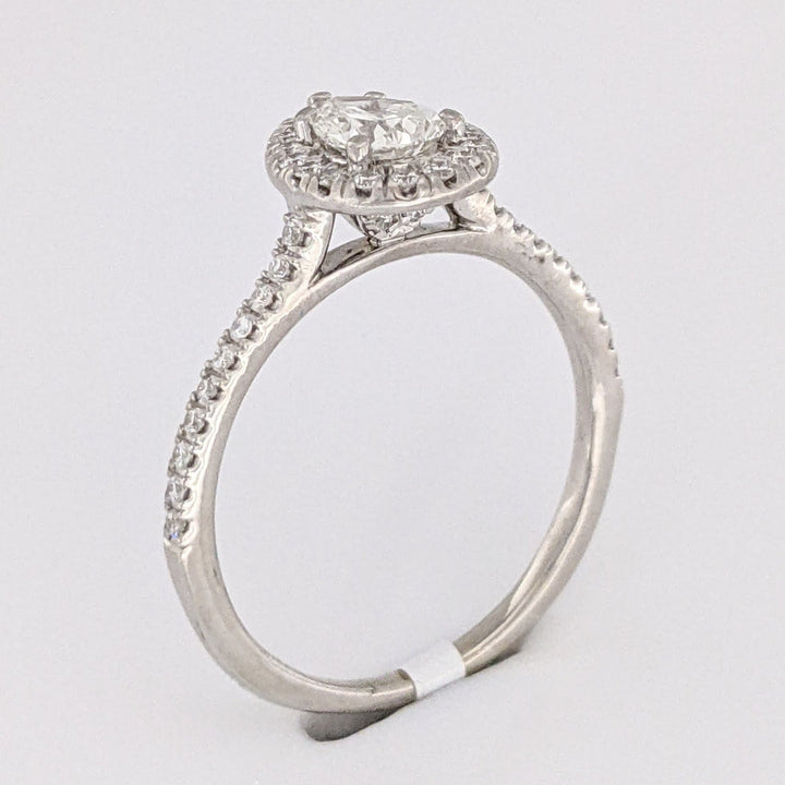 14K WHITE .74 CARAT TOTAL WEIGHT SI1 J DIAMOND PEAR (1) ROUND (46) ESTATE HALO RING 2.7 GRAMS