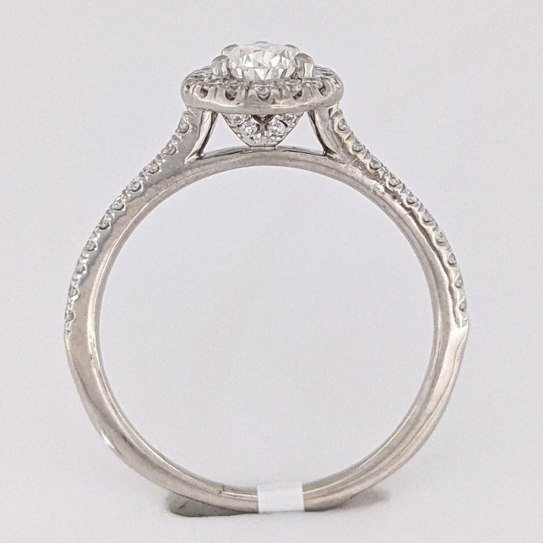 14K WHITE .74 CARAT TOTAL WEIGHT SI1 J DIAMOND PEAR (1) ROUND (46) ESTATE HALO RING 2.7 GRAMS