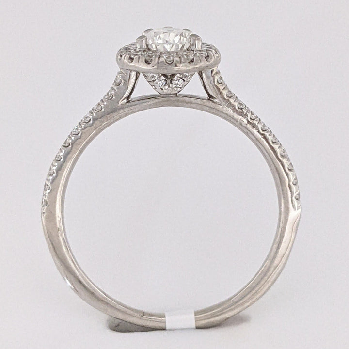 14K WHITE .74 CARAT TOTAL WEIGHT SI1 J DIAMOND PEAR (1) ROUND (46) ESTATE HALO RING 2.7 GRAMS