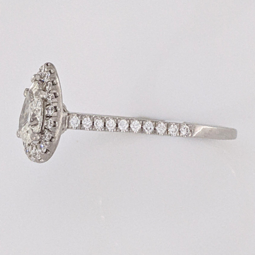14K WHITE .74 CARAT TOTAL WEIGHT SI1 J DIAMOND PEAR (1) ROUND (46) ESTATE HALO RING 2.7 GRAMS