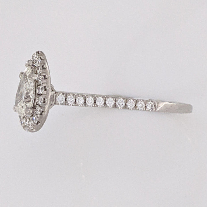 14K WHITE .74 CARAT TOTAL WEIGHT SI1 J DIAMOND PEAR (1) ROUND (46) ESTATE HALO RING 2.7 GRAMS
