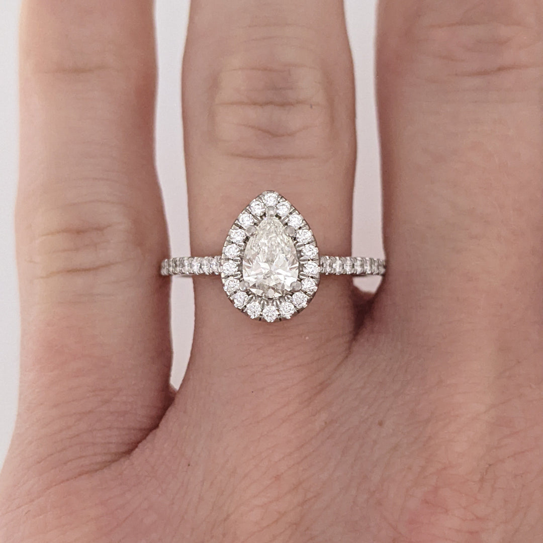 14K WHITE .74 CARAT TOTAL WEIGHT SI1 J DIAMOND PEAR (1) ROUND (46) ESTATE HALO RING 2.7 GRAMS