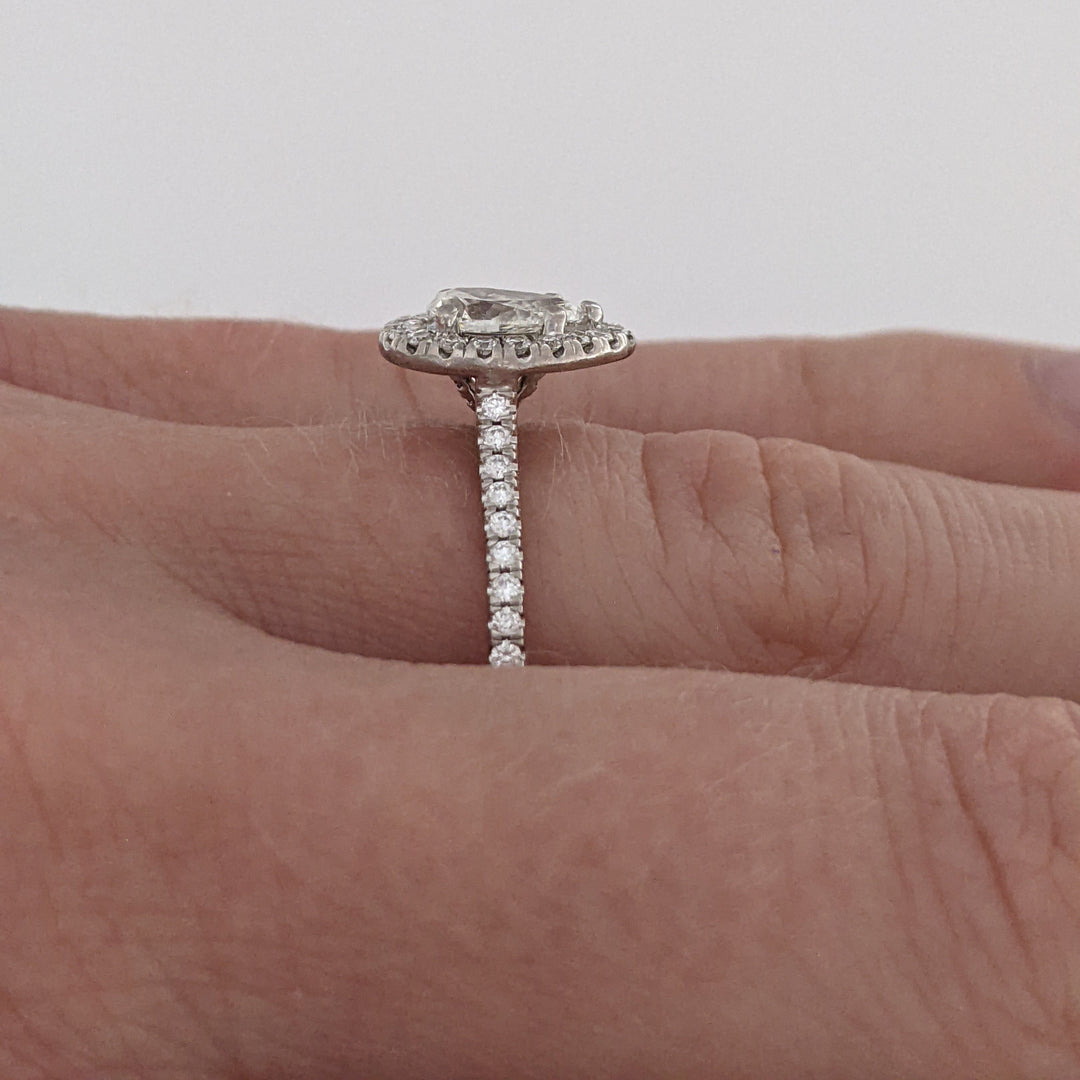 14K WHITE .74 CARAT TOTAL WEIGHT SI1 J DIAMOND PEAR (1) ROUND (46) ESTATE HALO RING 2.7 GRAMS