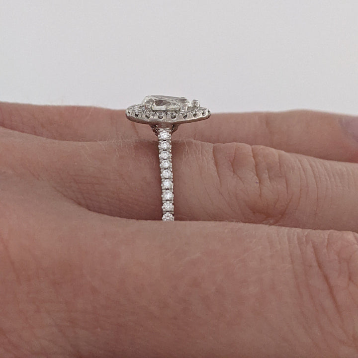 14K WHITE .74 CARAT TOTAL WEIGHT SI1 J DIAMOND PEAR (1) ROUND (46) ESTATE HALO RING 2.7 GRAMS