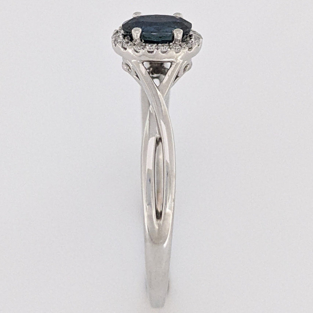14K WHITE SAPPHIRE OVAL 4X6 WITH .15 DIAMOND TOTAL WEIGHT ESTATE HALO RING 2.7 GRAMS