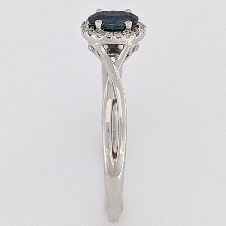 14K WHITE SAPPHIRE OVAL 4X6 WITH .15 DIAMOND TOTAL WEIGHT ESTATE HALO RING 2.7 GRAMS