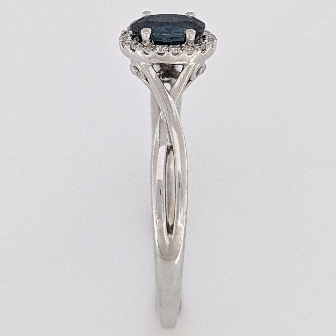 14K WHITE SAPPHIRE OVAL 4X6 WITH .15 DIAMOND TOTAL WEIGHT ESTATE HALO RING 2.7 GRAMS