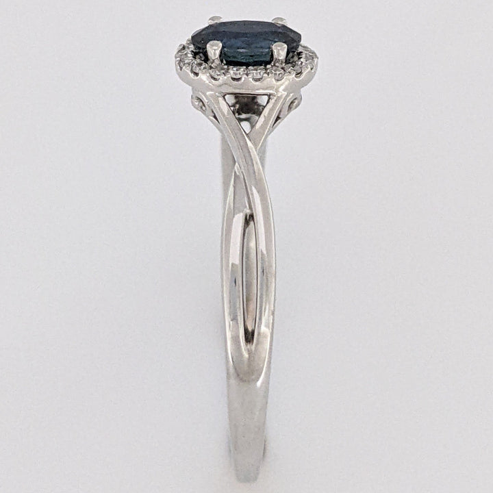 14K WHITE SAPPHIRE OVAL 4X6 WITH .15 DIAMOND TOTAL WEIGHT ESTATE HALO RING 2.7 GRAMS