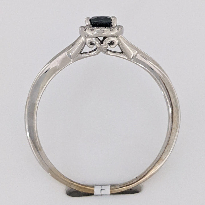14K WHITE SAPPHIRE OVAL 4X6 WITH .15 DIAMOND TOTAL WEIGHT ESTATE HALO RING 2.7 GRAMS