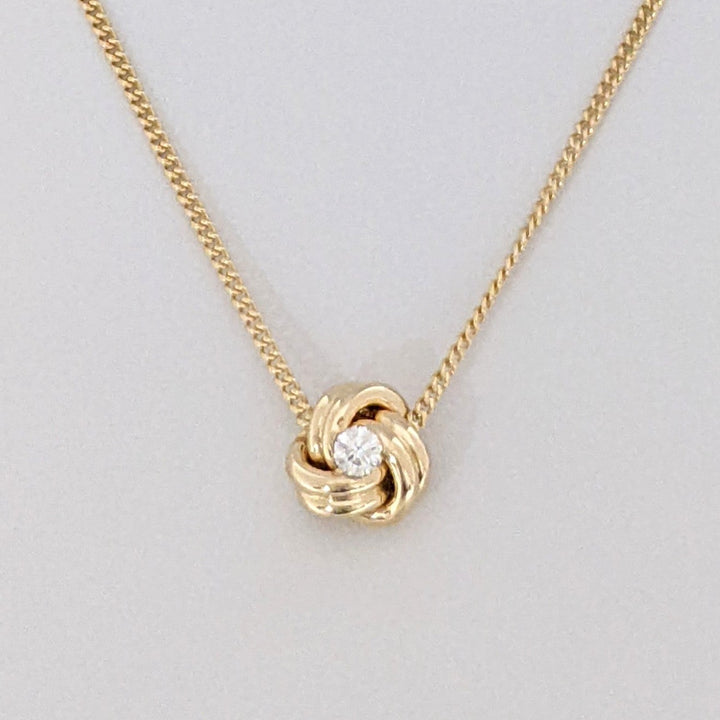 14K .15 CARAT TOTAL DIAMOND ROUND LOVE KNOT ESTATE PENDANT & CHAIN 3.9 GRAMS