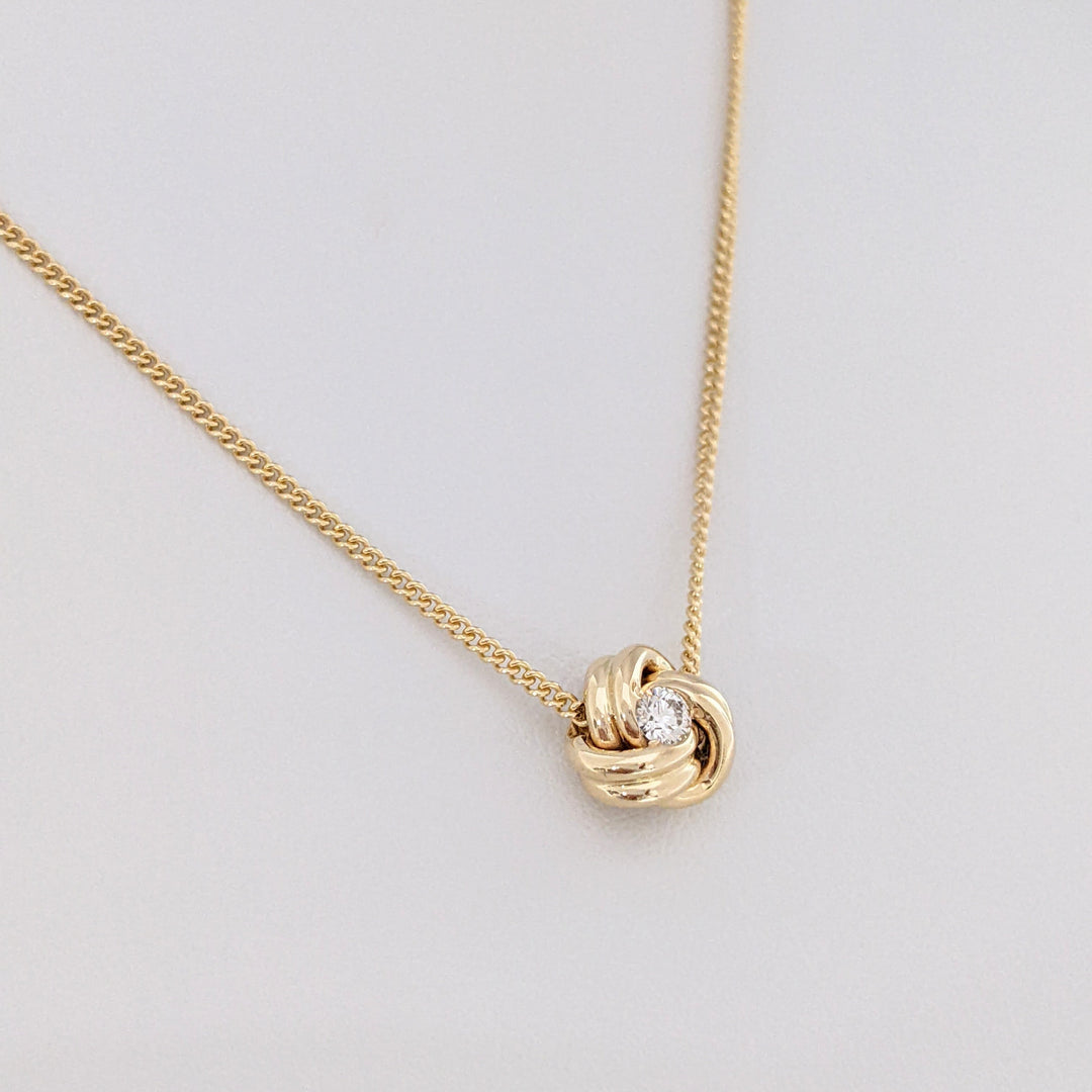 14K .15 CARAT TOTAL DIAMOND ROUND LOVE KNOT ESTATE PENDANT & CHAIN 3.9 GRAMS