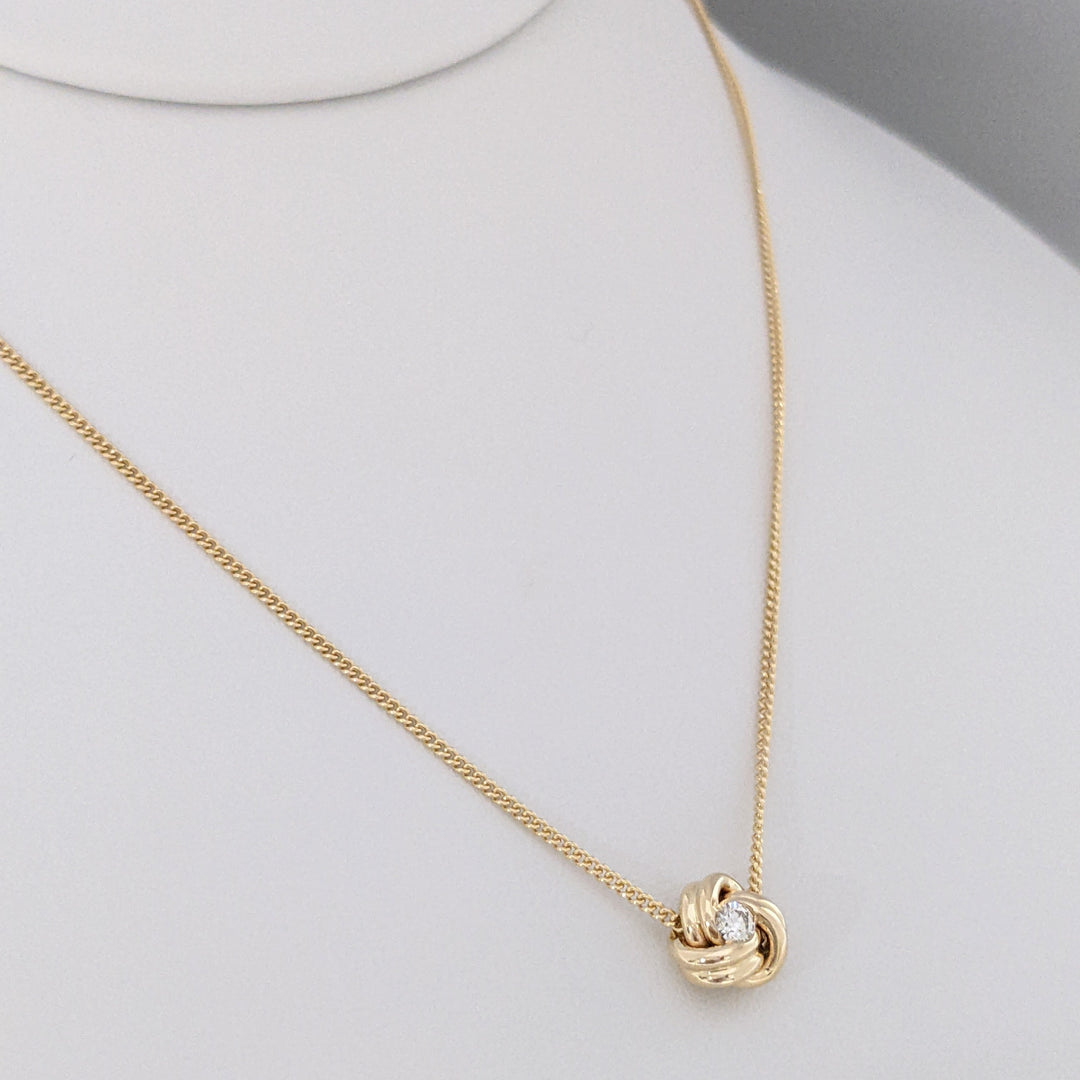 14K .15 CARAT TOTAL DIAMOND ROUND LOVE KNOT ESTATE PENDANT & CHAIN 3.9 GRAMS