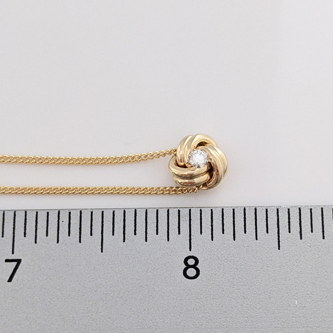 14K .15 CARAT TOTAL DIAMOND ROUND LOVE KNOT ESTATE PENDANT & CHAIN 3.9 GRAMS