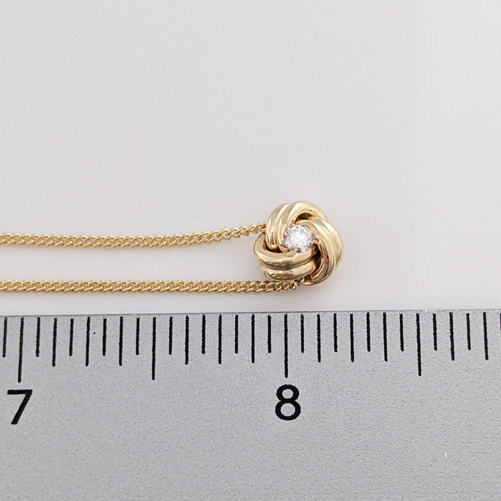 14K .15 CARAT TOTAL DIAMOND ROUND LOVE KNOT ESTATE PENDANT & CHAIN 3.9 GRAMS