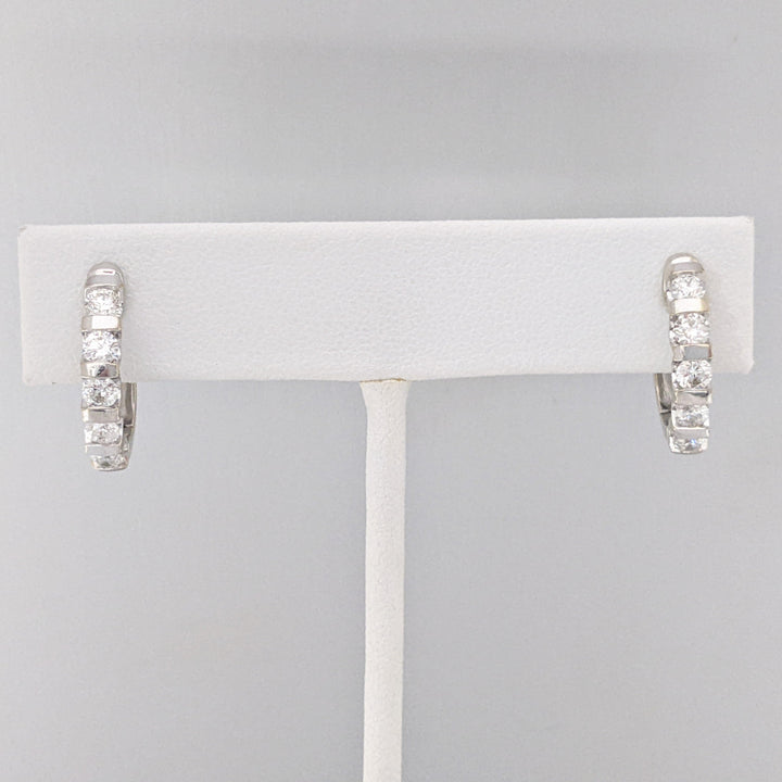 14K WHITE .90 CARAT TOTAL WEIGHT SI2-I1 H DIAMOND ROUND (10) BAR SET ESTATE HOOP EARRINGS 5.7 GRAMS