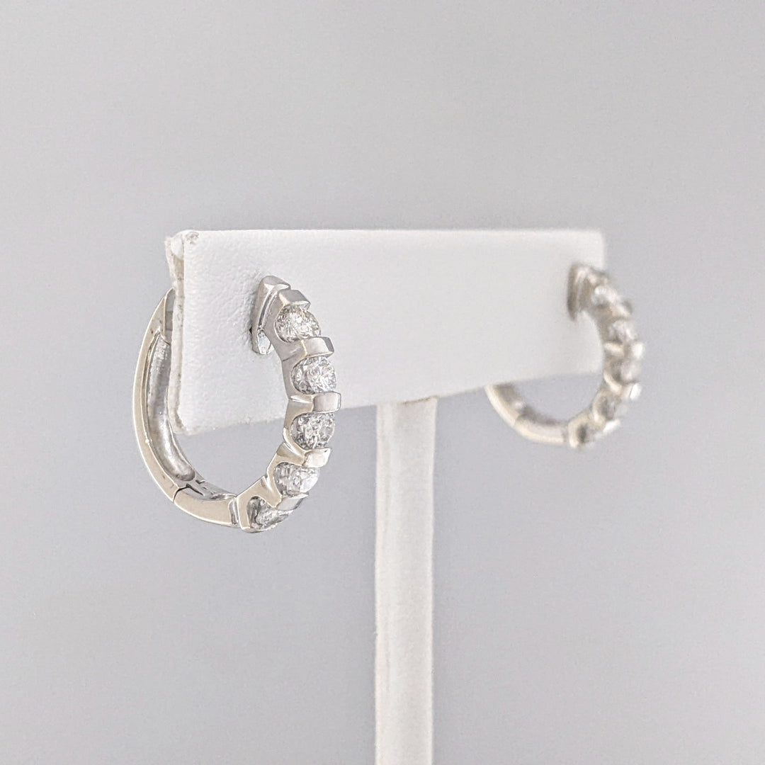 14K WHITE .90 CARAT TOTAL WEIGHT SI2-I1 H DIAMOND ROUND (10) BAR SET ESTATE HOOP EARRINGS 5.7 GRAMS