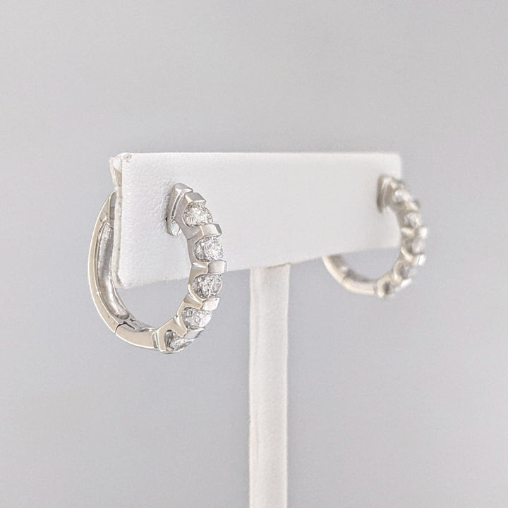 14K WHITE .90 CARAT TOTAL WEIGHT SI2-I1 H DIAMOND ROUND (10) BAR SET ESTATE HOOP EARRINGS 5.7 GRAMS