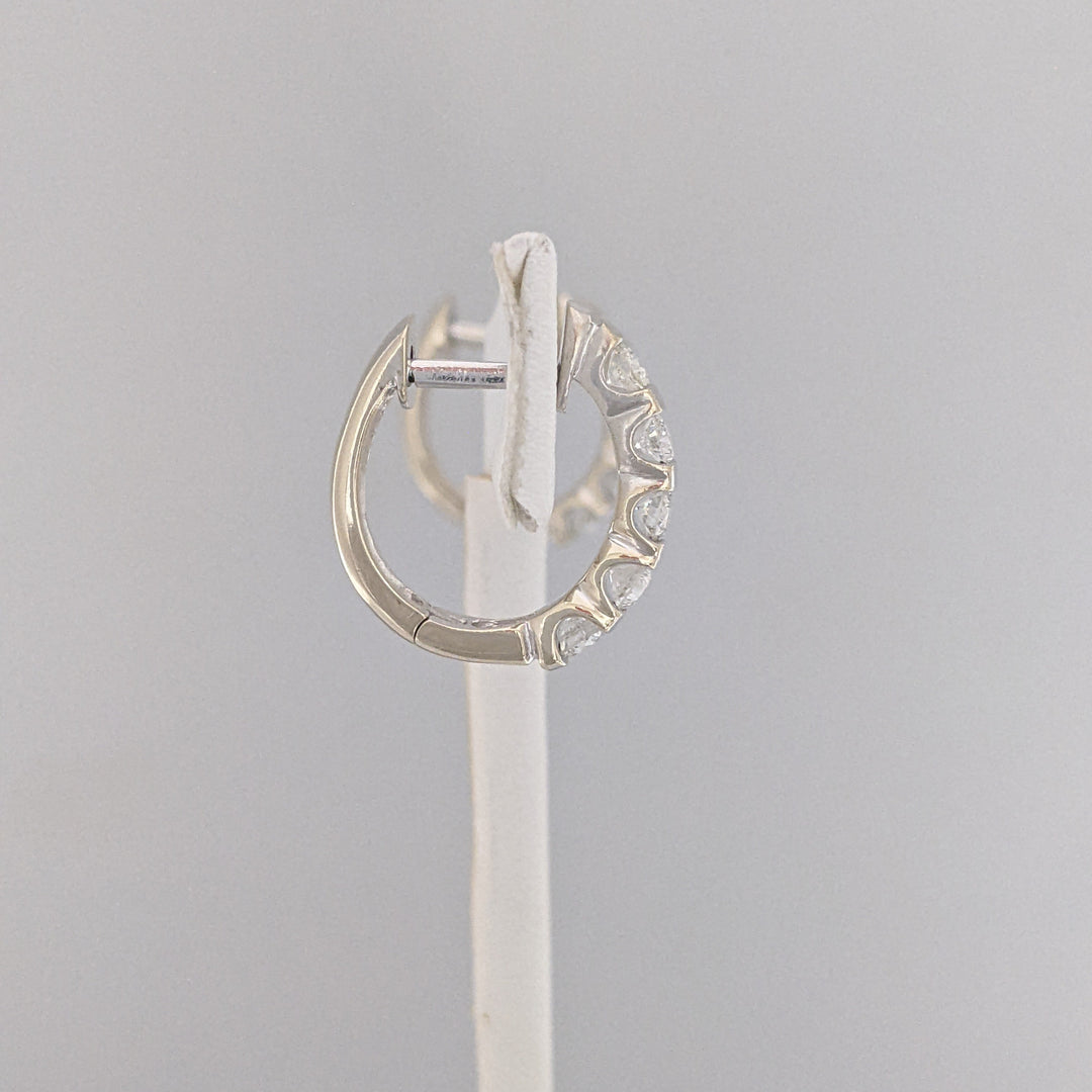 14K WHITE .90 CARAT TOTAL WEIGHT SI2-I1 H DIAMOND ROUND (10) BAR SET ESTATE HOOP EARRINGS 5.7 GRAMS