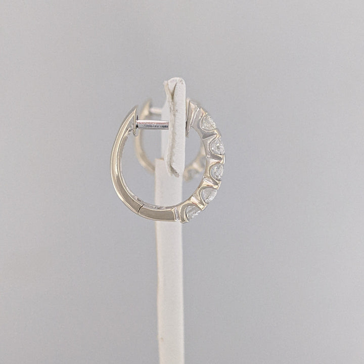 14K WHITE .90 CARAT TOTAL WEIGHT SI2-I1 H DIAMOND ROUND (10) BAR SET ESTATE HOOP EARRINGS 5.7 GRAMS