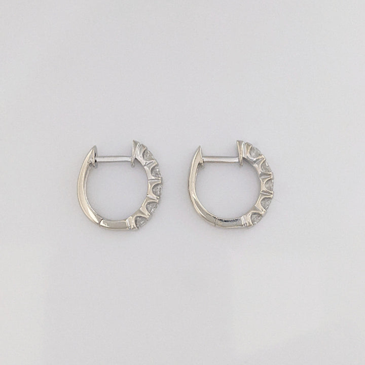 14K WHITE .90 CARAT TOTAL WEIGHT SI2-I1 H DIAMOND ROUND (10) BAR SET ESTATE HOOP EARRINGS 5.7 GRAMS