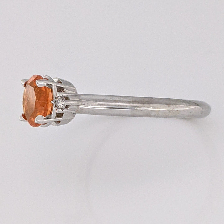 14K WHITE MEXICAN FIRE OPAL ROUND 6MM WITH (2) MELEE ESTATE RING 2.1 GRAMS