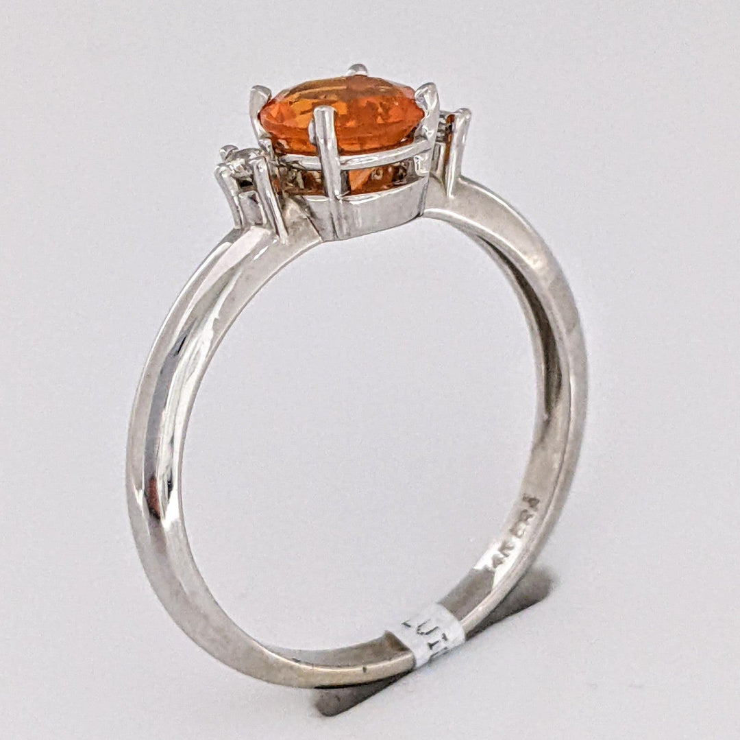 14K WHITE MEXICAN FIRE OPAL ROUND 6MM WITH (2) MELEE ESTATE RING 2.1 GRAMS