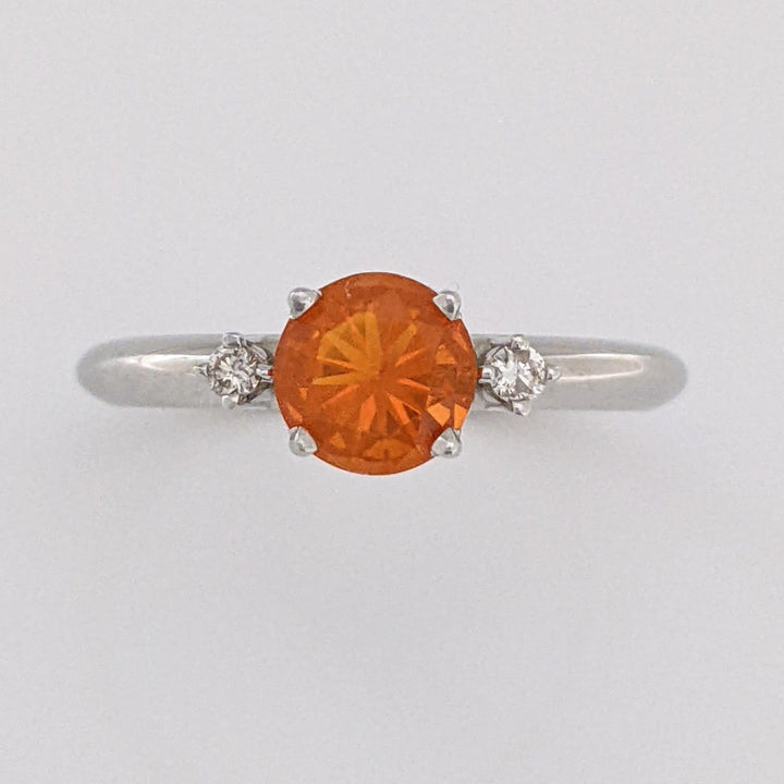 14K WHITE MEXICAN FIRE OPAL ROUND 6MM WITH (2) MELEE ESTATE RING 2.1 GRAMS