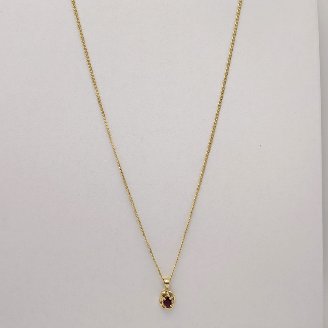 14K RUBY OVAL 3X5 WITH (2) MELEE ESTATE PENDANT & CHAIN 2.6 GRAMS