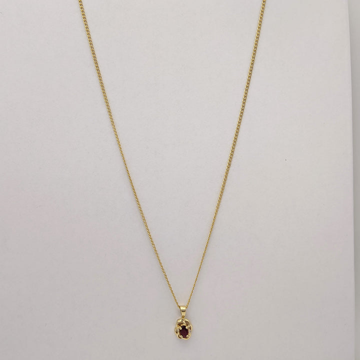 14K RUBY OVAL 3X5 WITH (2) MELEE ESTATE PENDANT & CHAIN 2.6 GRAMS