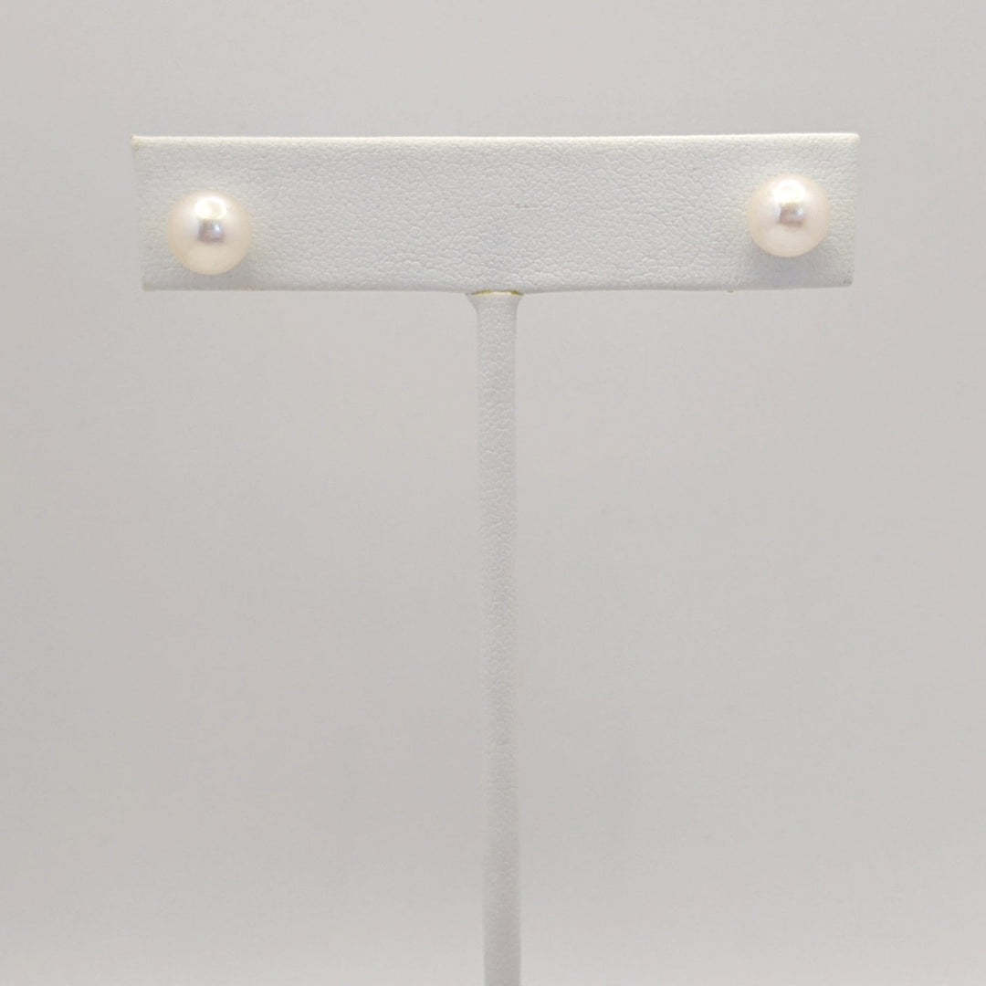 14K CULTURED PEARL ROUND 7MM "AA" ESTATE STUD EARRINGS 1. 2 GRAMS