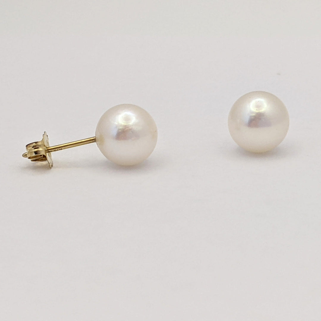 14K CULTURED PEARL ROUND 7MM "AA" ESTATE STUD EARRINGS 1. 2 GRAMS