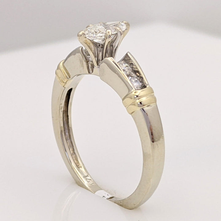 14K TWO-TONE .55 CARAT TOTAL WEIGHT SI2 G DIAMOND MARQUISE WITH (4) ROUND ESTATE RING 3.6 GRAMS