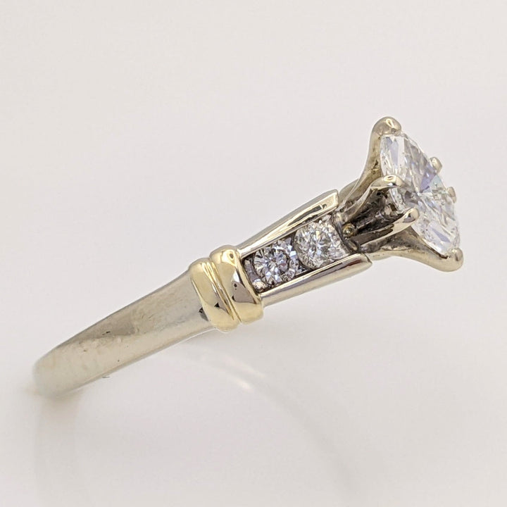 14K TWO-TONE .55 CARAT TOTAL WEIGHT SI2 G DIAMOND MARQUISE WITH (4) ROUND ESTATE RING 3.6 GRAMS