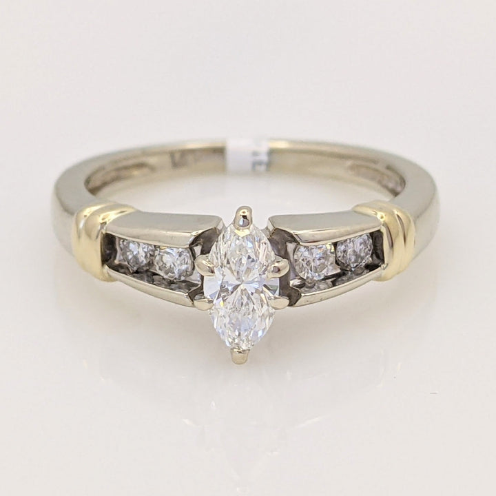 14K TWO-TONE .55 CARAT TOTAL WEIGHT SI2 G DIAMOND MARQUISE WITH (4) ROUND ESTATE RING 3.6 GRAMS