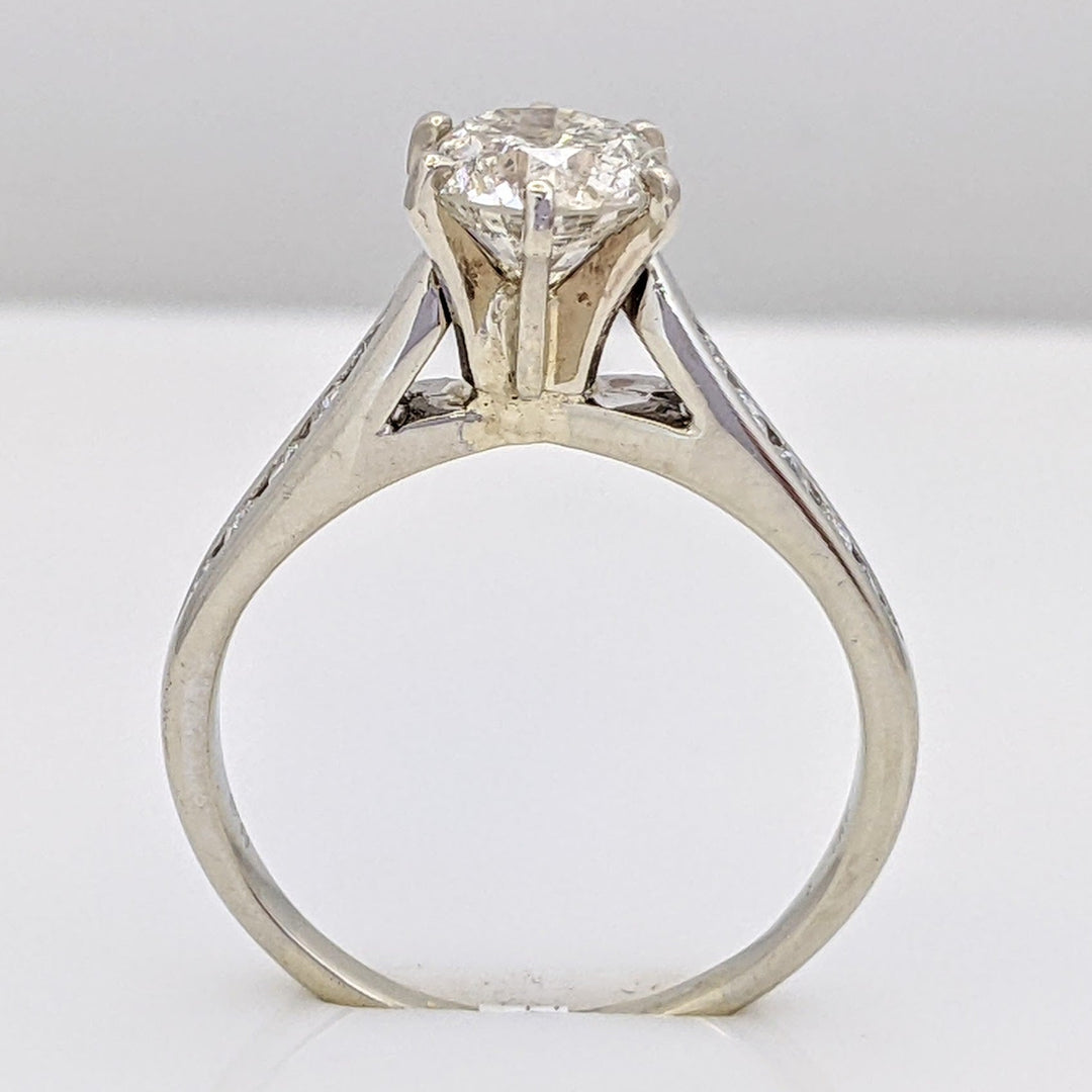 14K WHITE 1.06 CARAT TOTAL I2 L-M DIAMOND ROUND WITH (10) MELEE ESTATE RING 2.9 GRAMS