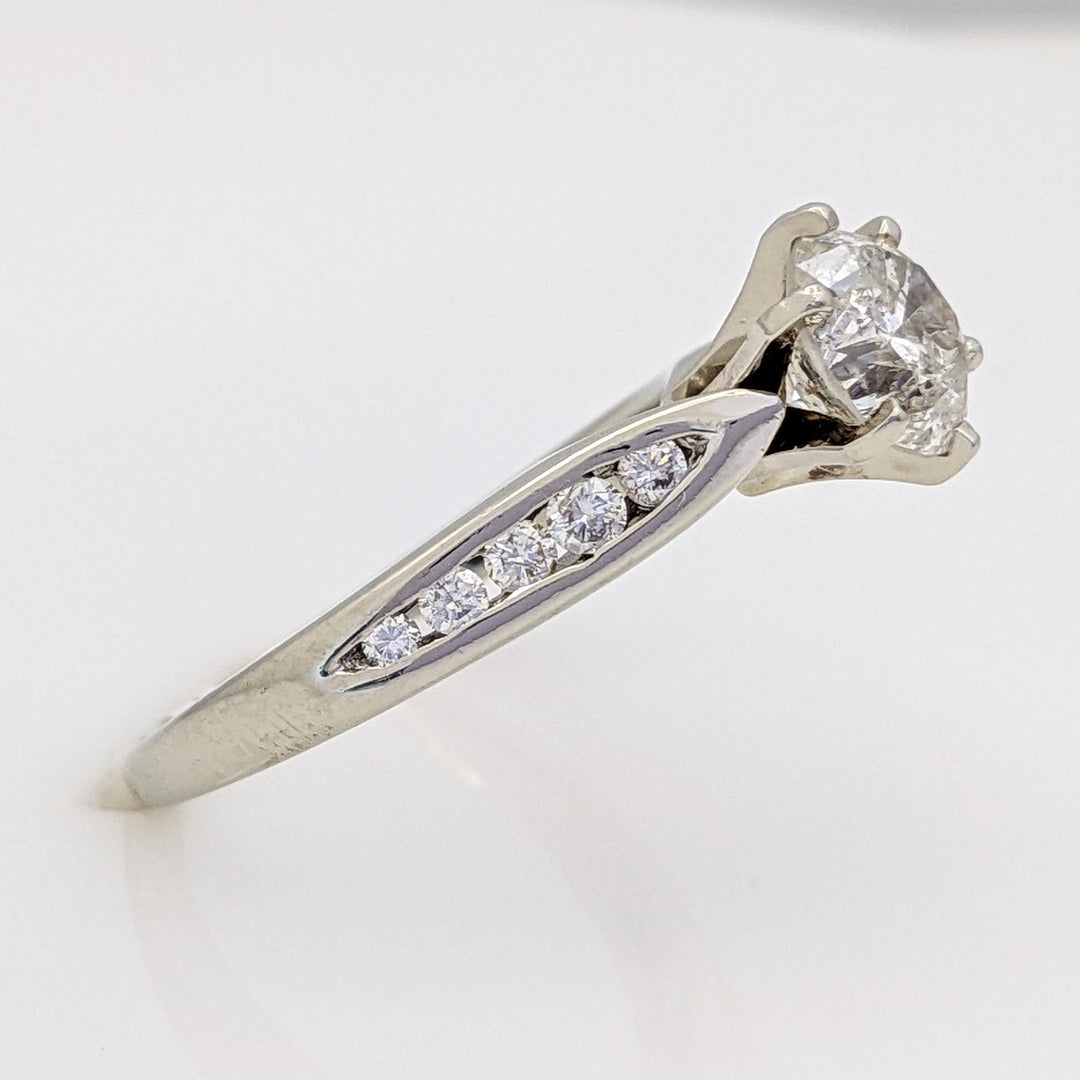 14K WHITE 1.06 CARAT TOTAL I2 L-M DIAMOND ROUND WITH (10) MELEE ESTATE RING 2.9 GRAMS