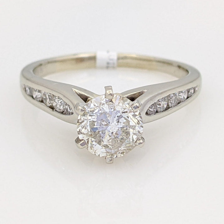 14K WHITE 1.06 CARAT TOTAL I2 L-M DIAMOND ROUND WITH (10) MELEE ESTATE RING 2.9 GRAMS