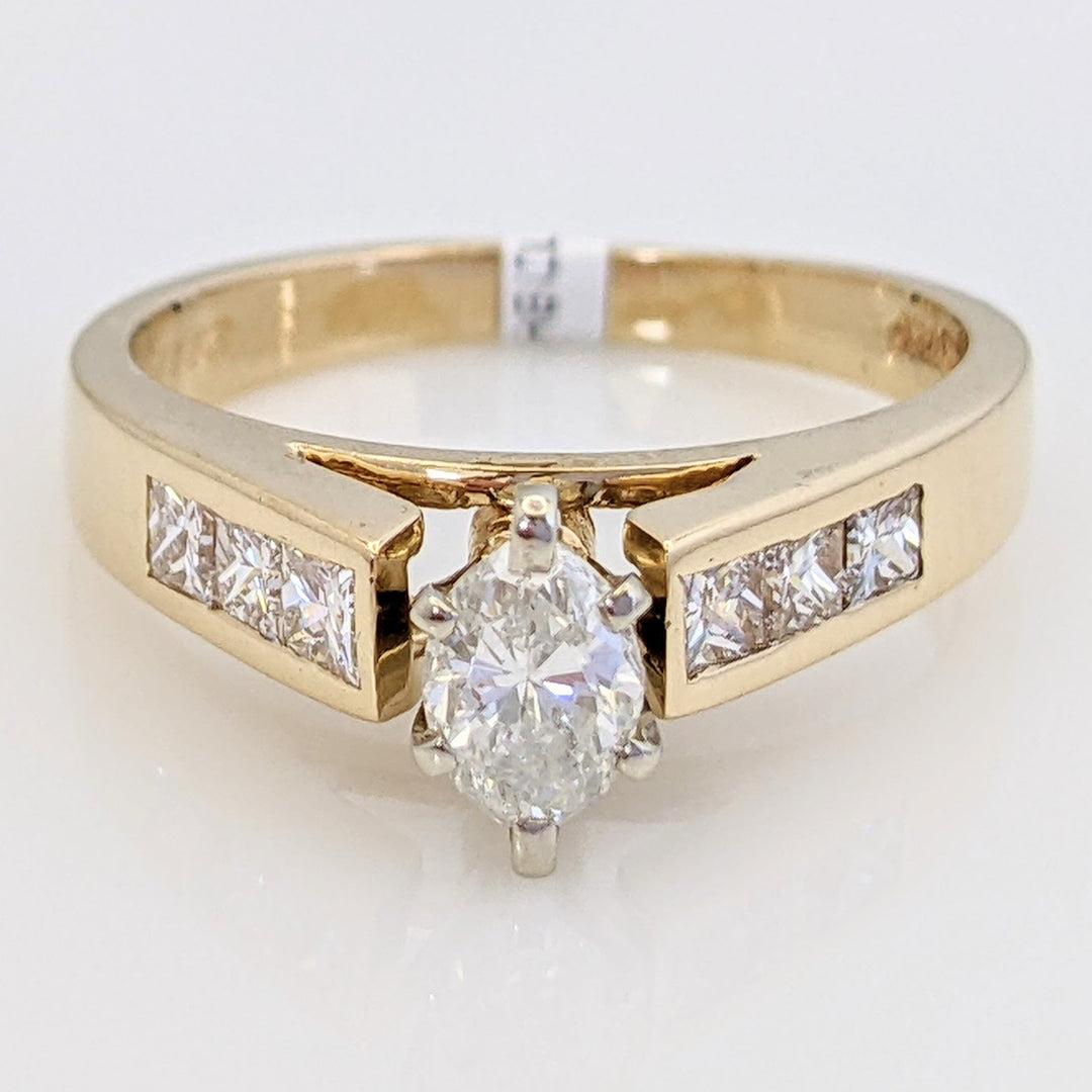14K .96 CARAT TOTAL WEIGHT SI2 H DIAMOND MARQUISE WITH (6) PRINCESS CUT ESTATE RING 3.7 GRAMS