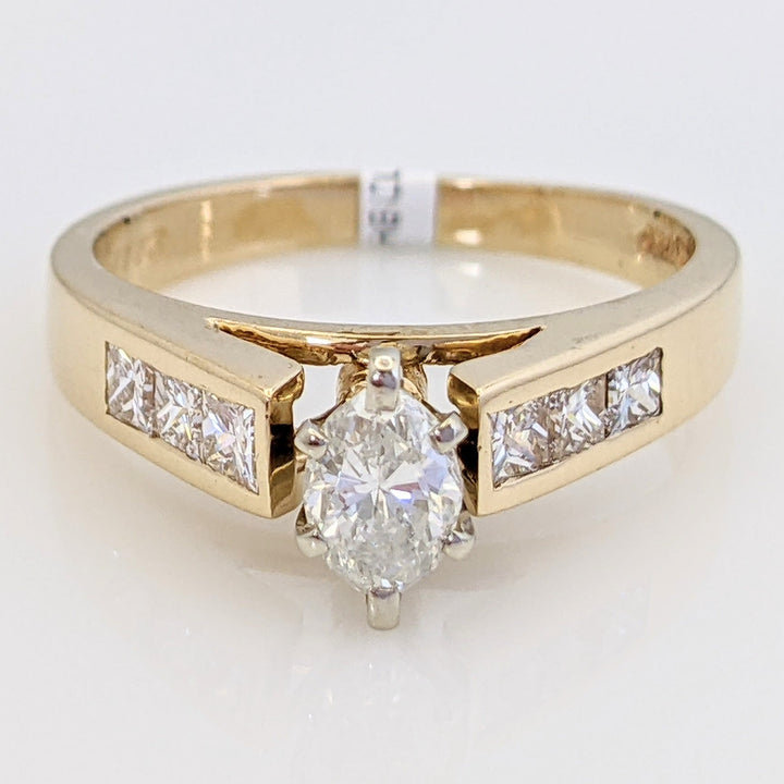 14K .96 CARAT TOTAL WEIGHT SI2 H DIAMOND MARQUISE WITH (6) PRINCESS CUT ESTATE RING 3.7 GRAMS