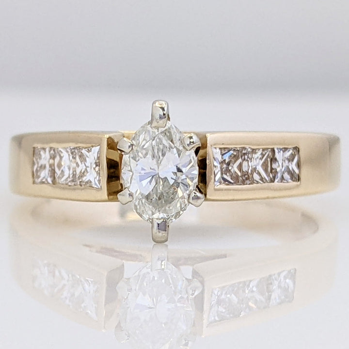 14K .96 CARAT TOTAL WEIGHT SI2 H DIAMOND MARQUISE WITH (6) PRINCESS CUT ESTATE RING 3.7 GRAMS