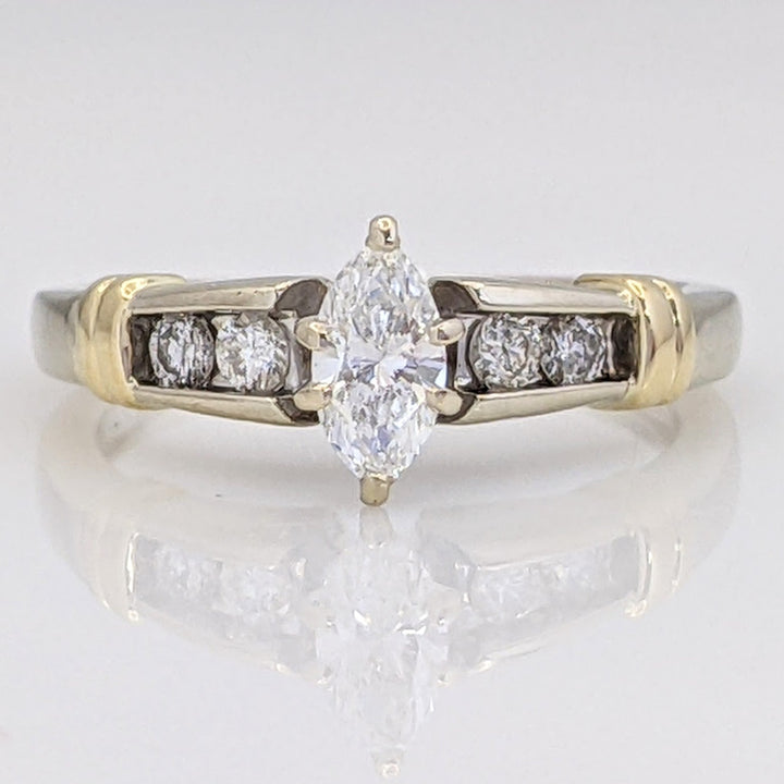 14K TWO-TONE .55 CARAT TOTAL WEIGHT SI2 G DIAMOND MARQUISE WITH (4) ROUND ESTATE RING 3.6 GRAMS