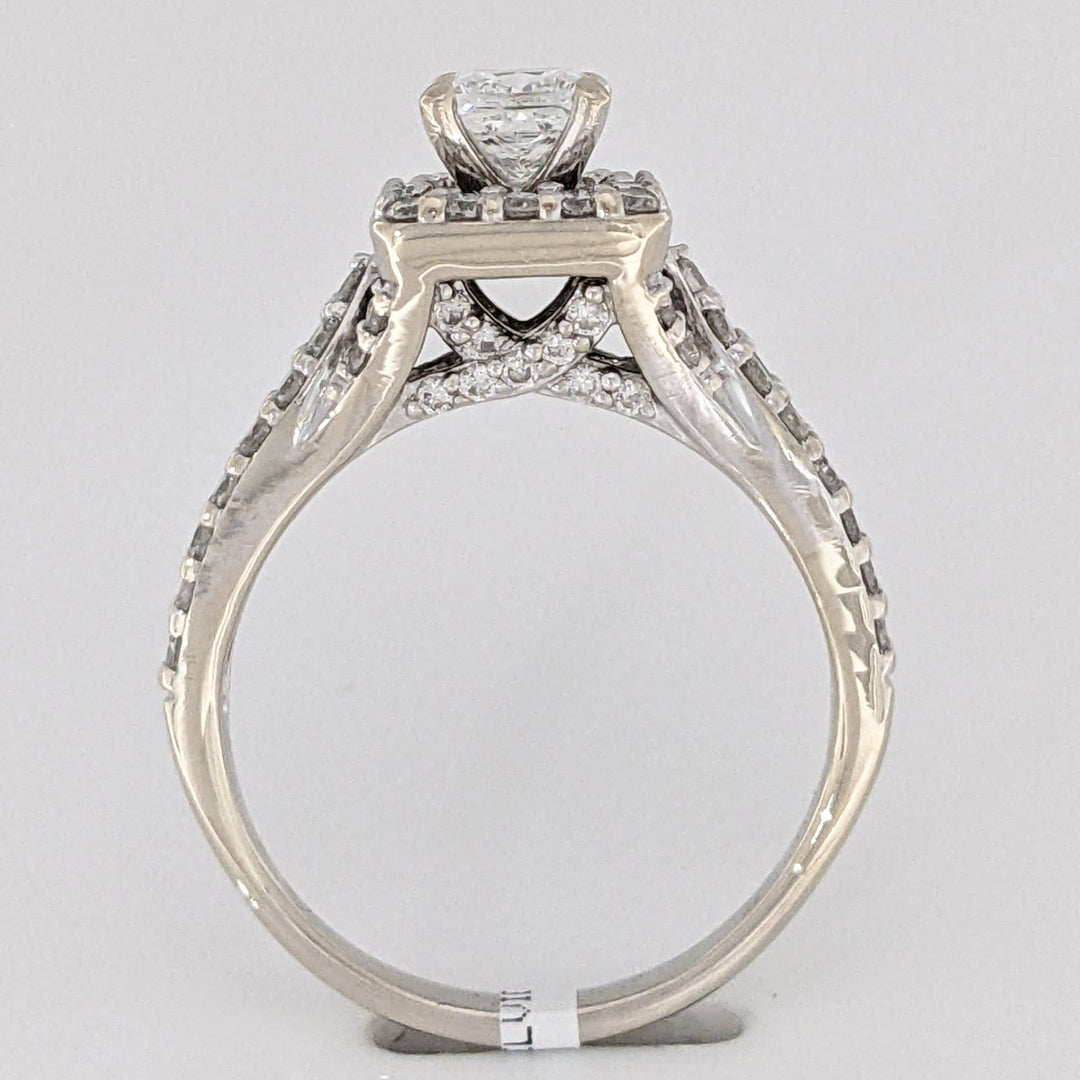 14K WHITE 1.59 CARAT TOTAL WEIGHT I1 G DIAMOND PRINCESS CUT WITH (72) ROUND ESTATE HALO RING 5.0 GRAMS