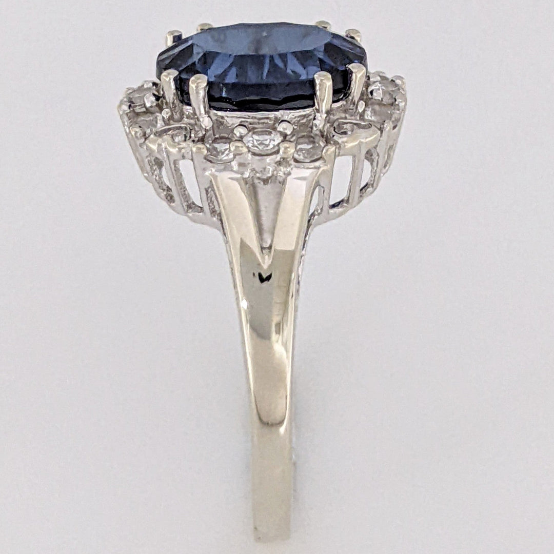 10K WHITE LAB-CREATED SAPPHIRE OVAL 8X10 WITH WHITE SAPPHIRE ESTATE RING 3.2 GRAMS