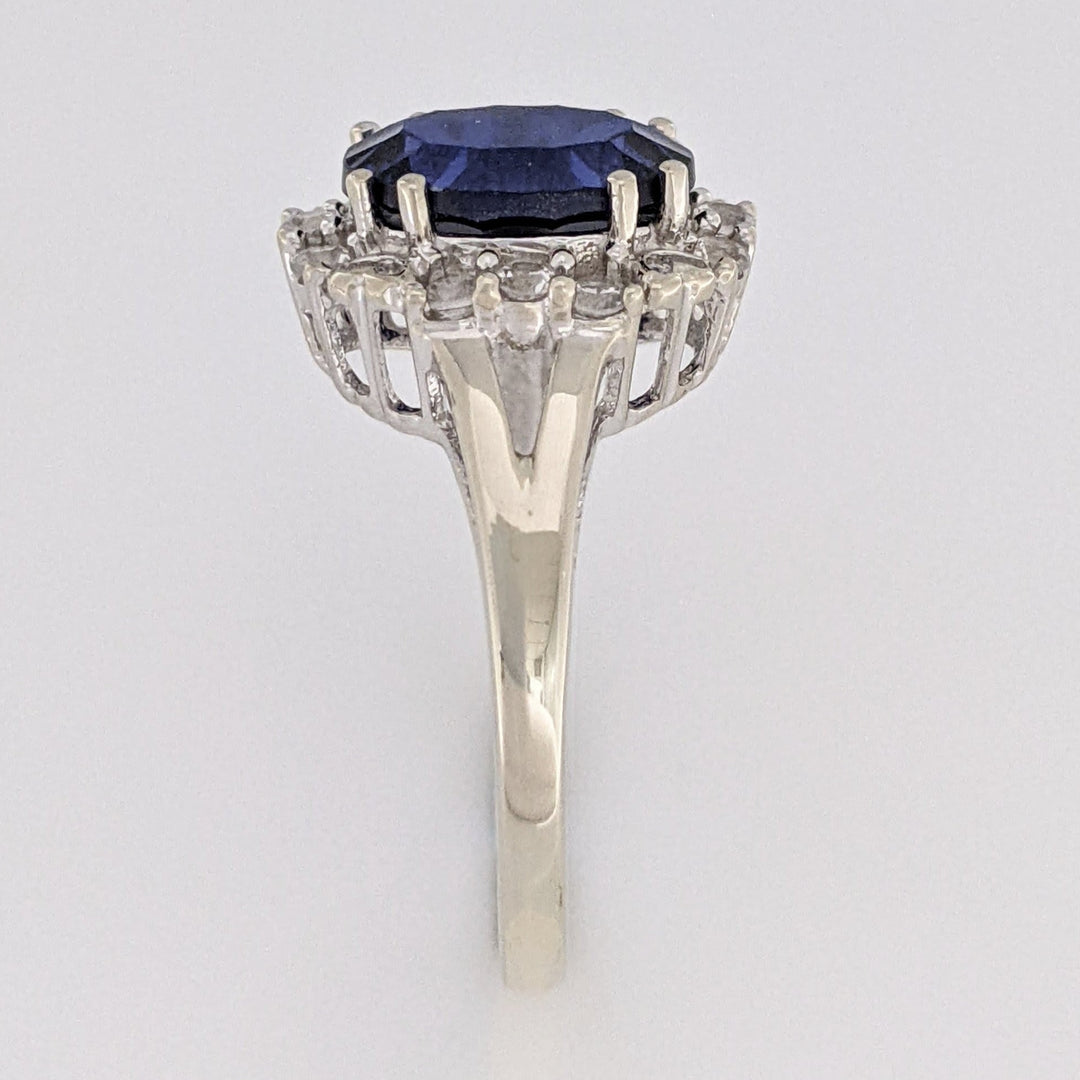 10K WHITE LAB-CREATED SAPPHIRE OVAL 8X10 WITH WHITE SAPPHIRE ESTATE RING 3.2 GRAMS