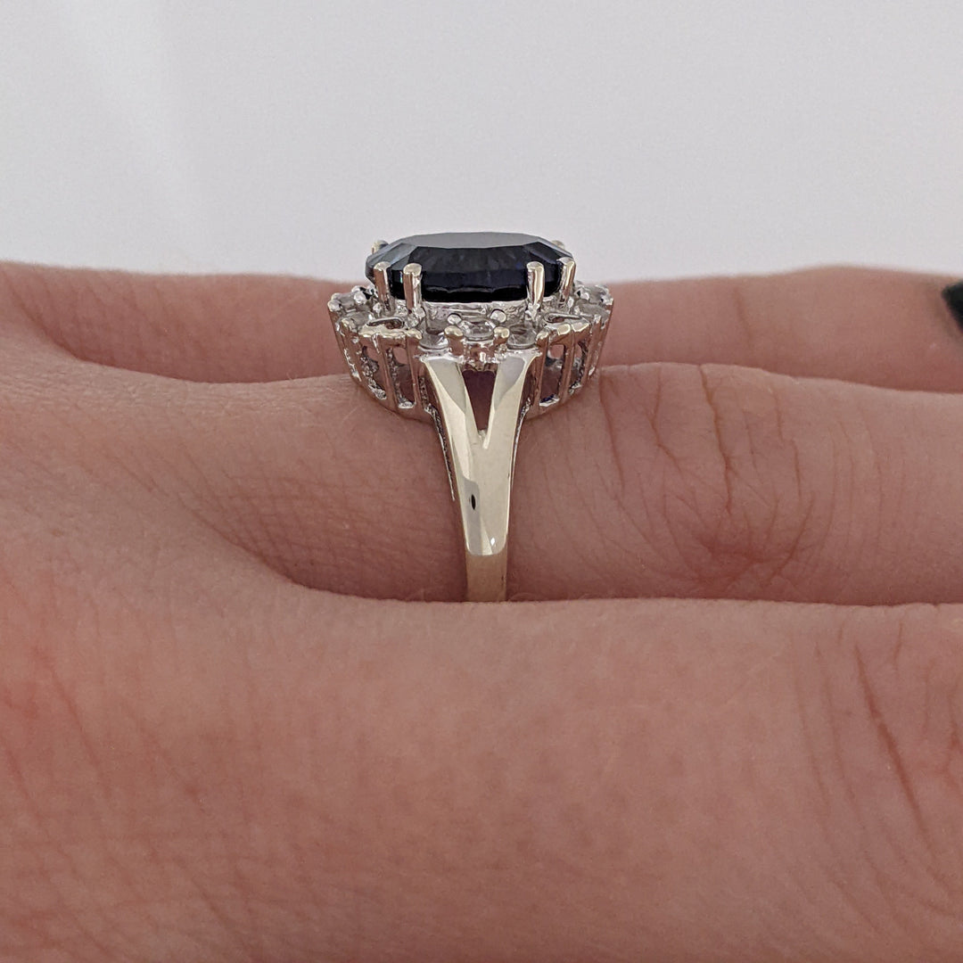 10K WHITE LAB-CREATED SAPPHIRE OVAL 8X10 WITH WHITE SAPPHIRE ESTATE RING 3.2 GRAMS